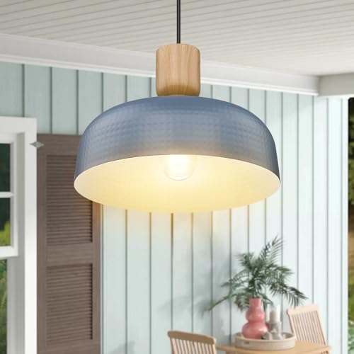 Dusk to Dawn Industrial Pendant Light Fixtures Ceiling Hanging with Hammered Metal Shade