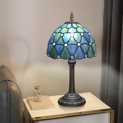 Tiffany Style Stained Glass Table Lamp Blue Small Table Lamp Bedroom Bedside Lamp Living Room Dining Room Office Decoration Desk Lamp Home Decoration Creative Gift Scene Props