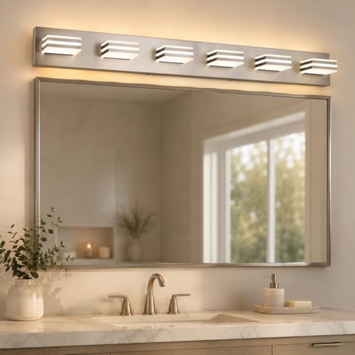 6 Light Brushed Nickel Vanity Light for Double Sink Bathroom