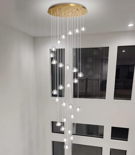 157 Inches Long Chandelier Bubble Crystal Balls Glam Chandeliers Dimmable Light High Ceiling Pendants Light Adjustable Large Size Lighting Fixtures Antique Gold