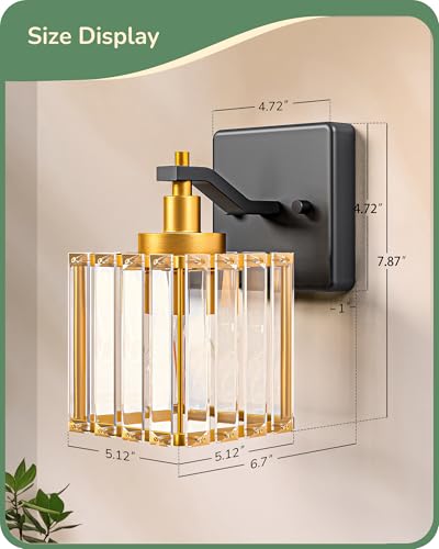 Black Gold Bathroom Vanity Light Fixtures with Crystal Shade