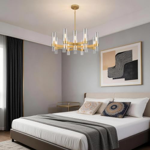 12 Light Large Gold Farmhouse Chandeliers for Dining Room Light Fixture 34"
