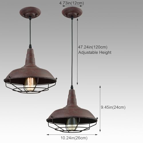 Barn Style Pendant Light Farmhouse Caged Pendant Lighting Industrial Metal Wire Hanging Pendant Light Barn Pendant Light Fixtures for Kitchen Island Hallway Foyer