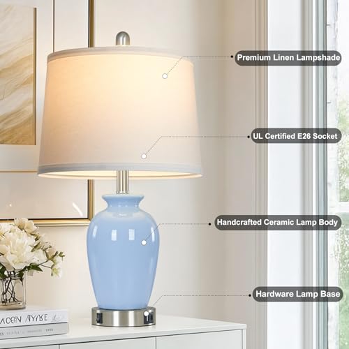 23" Light Blue Ceramic Table Lamp Set of 2 for Bedroom
