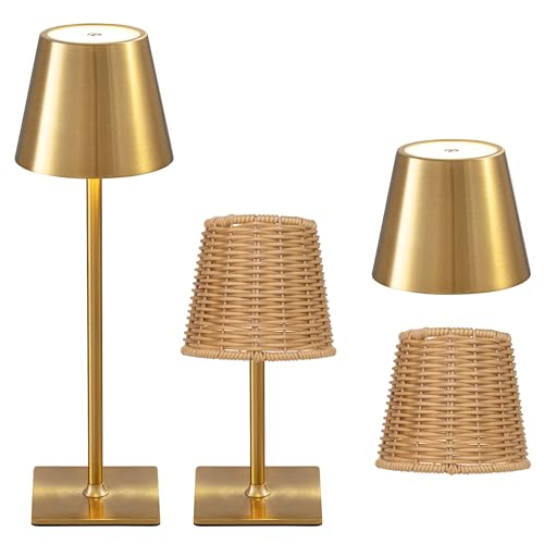 Outdoor Waterproof Cordless Set of 2 Rechargeable Portable Top Touch Battery Operated Powered LED Table Lamp Desk Lamp Lights for Restaurant Kitchen Patio Dinner Dining (2 Count)