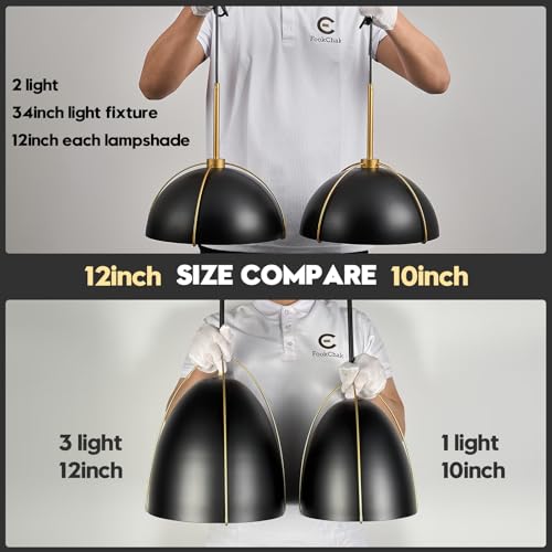 Black Dome Pendant Light 2 Light Socket Large Pendant Light Fixture with Adjustable Pendant Cord Black Gold Pendant Lighting for Kitchen Island Dining Room Kitchen Sink