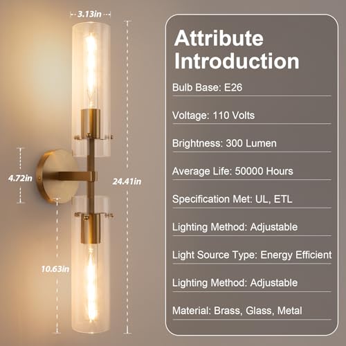 Brass Gold 2 Light Knurled Wall Sconce