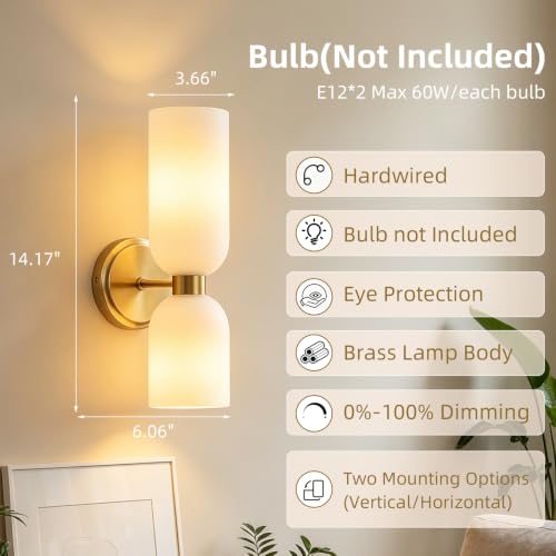 Gold Wall Sconces with Milky White Glass