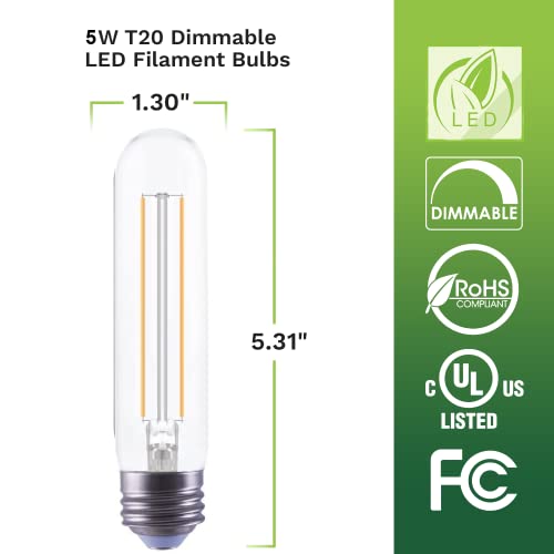 T10 LED Filament Bulb Dimmable 450 Lumen Soft White 3000K Light 4W = 40W T10 LED Edison Bulb