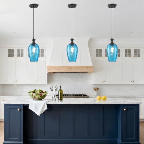 Blue Glass Pendant Lights Kitchen Island