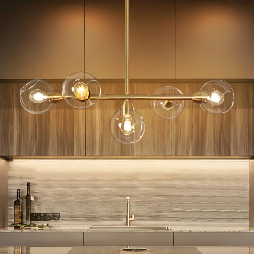 Brass Linear Chandeliers for Dining Room 5 Lights Modern Linear Chandelier