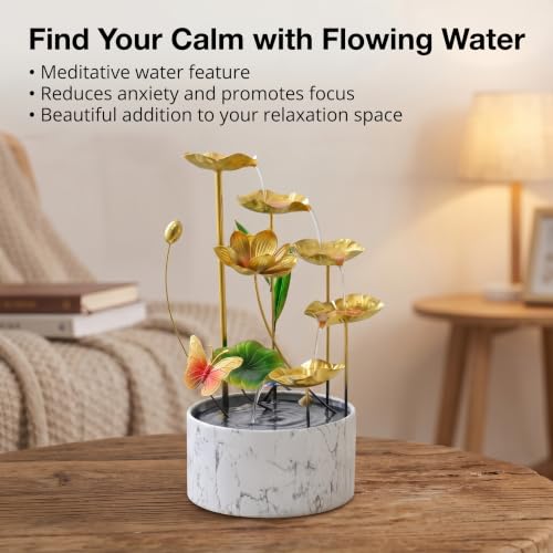 16 Inch Gold LED Metal Tabletop Water Fountain