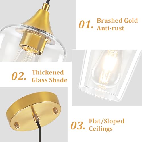 3 Pack Brushed Gold Pendant Lights Over Island Kitchen Light Fixtures (3 Count)