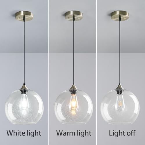Clear Glass Pendant Lights Kitchen Island Lighting Globe Pendant Light Fixtures Modern Pendant Lighting for Kitchen Island Bedroom Living Dining Room Light Fixture (2 Count)