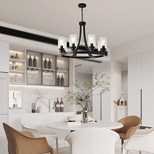 Black Wagon Wheel Chandelier 8 Lights