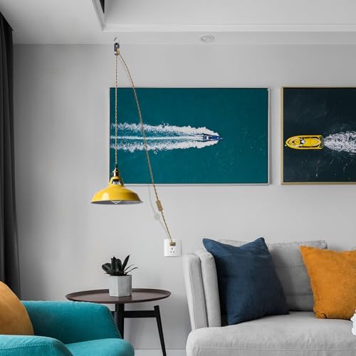 Nordic Plug in Hanging Pendant Light with Yellow Metal Barn Shade