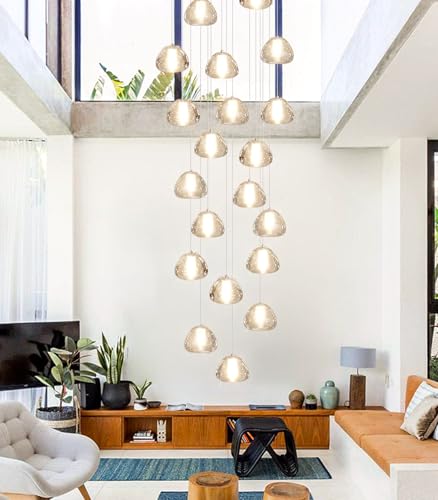 Gold Modern Crystal Chandelier for Staircases 157" Long Adjustable Ceiling Light for Entrance 3000K LED Hanging Lighting Living Room Hallway Entryway