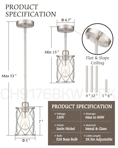 Brushed Nickel Pendant Lights Kitchen Island 2 Pack (2 Count)