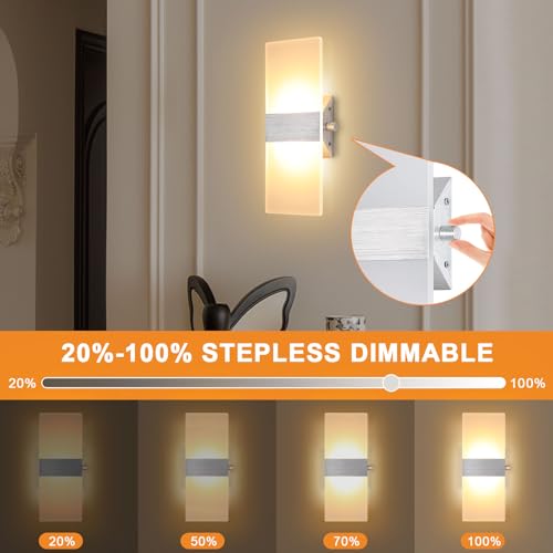 Modern Dimmable 12W LED Wall Sconce with Dimmer Switch Set of 2