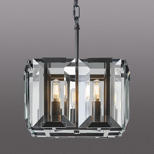 Black Modern Crystal Chandeliers Rectangle Farmhouse Pendant Light Semi Flush Mount Ceiling Light Fixture for Bedroom Dining Room Kitchen Island Living Room Foyer Hallway