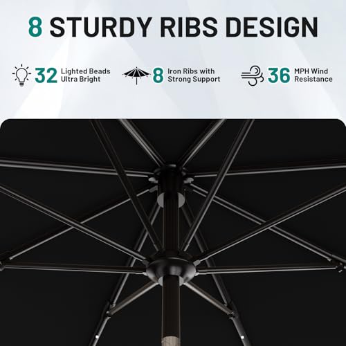 9FT Patio Umbrella with Solar Lights