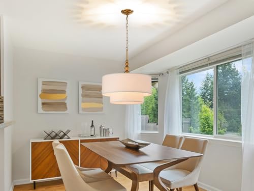 Lighting White Double Drum Chandelier