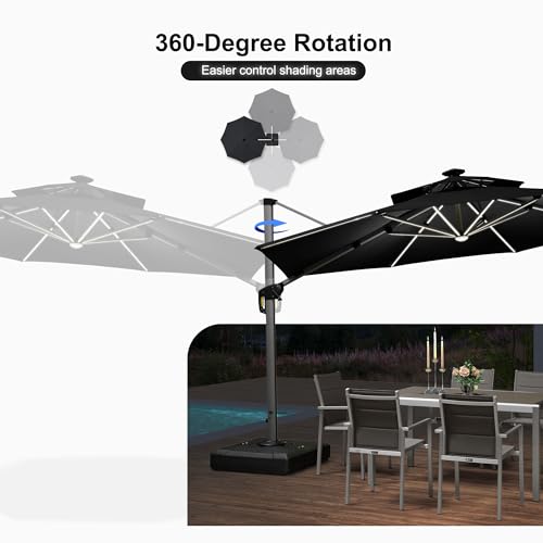 Cantilever Umbrella 12ft Solar LED Light Double Top