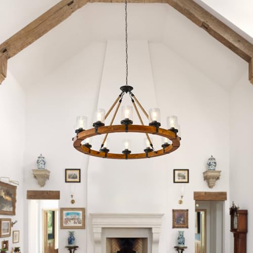 40" Wood Wagon Wheel Chandelier 12