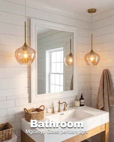 2 Pack Amber Glass Pendant Lights Kitchen Island with Brushed Gold FInish (2 Count)