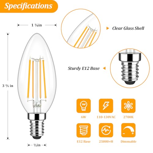 Dimmable Candelabra E12 LED Light Bulbs 60W Equivalent (5 Count)