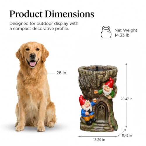 Gnome Outdoor Water Fountain with Solar Pump Tree Stump Waterfall