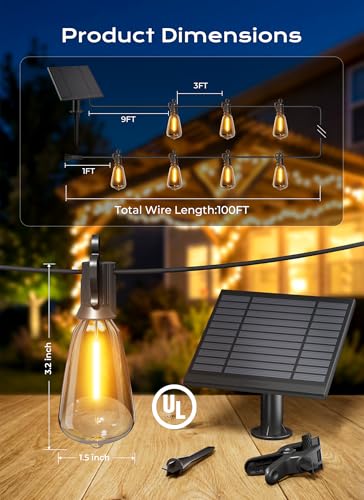 100FT Solar String Lights Outdoor