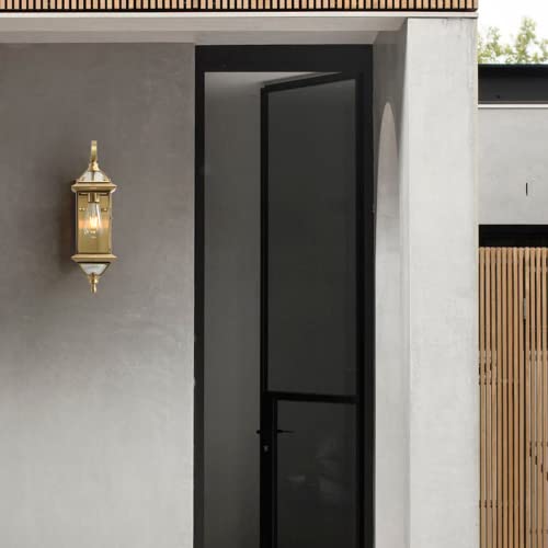 Outdoor Wall Light with Clear Glass Waterproof Exterior Light Fixtures Oil Rubbed Brass 18.5 inch Copper Wall Mount Lights for for Patio Garage Front Porch