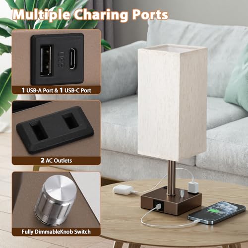 Brown Bedside Table Lamps Set of 2