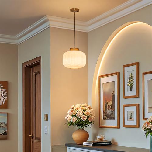 EDSILIVE White Glass Pendant Lights Kitchen Island 11.81" Antique Lantern White Glass Hanging Ceiling Light Fixture with Adjustable Wire for Dining Room Kitchen Table