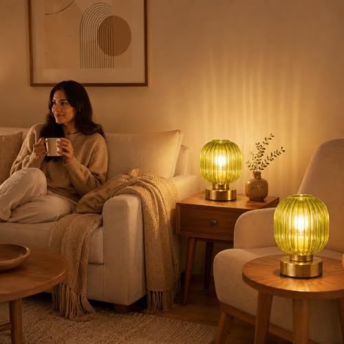 Green Touch Glass Table Lamp Set of 2 (2 Count)
