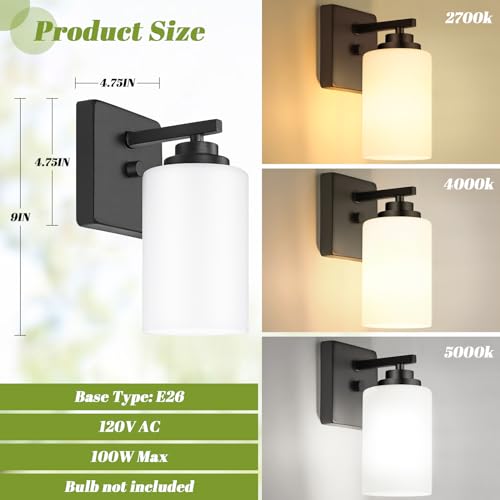 Wall Sconces Set of 2 with White Glass Shade for Bathroom (2 Count)