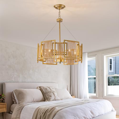 4 Light Boho Rattan Chandelier Light Fixture