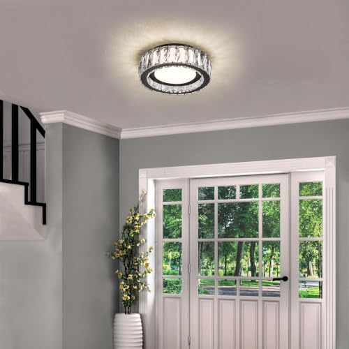 11 Inch Matte Black Crystal Flush Mount Ceiling Light Fixture