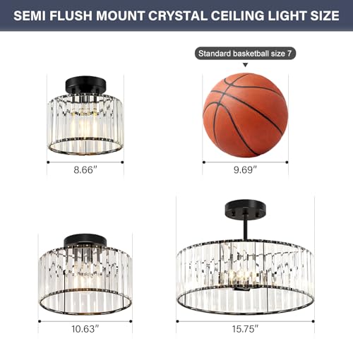 Crystal Black Semi Flush Ceiling Light 8.66 Inch