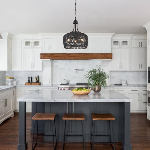 Black Rattan Chandelier for Dining Room