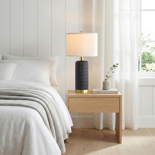 25'' Black Ceramic Table Lamps Set of 2 with Gold Base for Bedroom Living Room (2 Count)