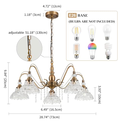 5 Light Vintage Chandelier in Matte Antique Brass Finish with Flower (5-Light / Antique Brass)