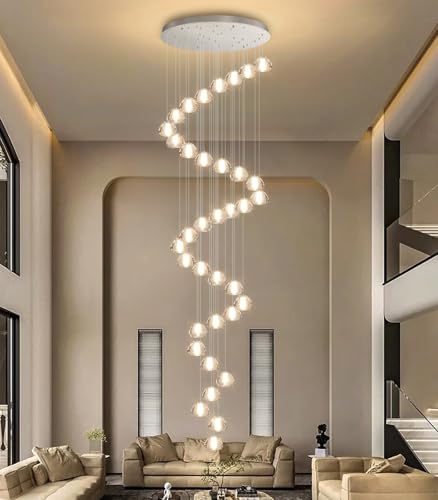 36 Light 216'' Long Large Crystal Chandeliers LED Chandeliers for High Ceiling Handing Light Fixture for Entrance Hallway Foyer Staircase Lobby Silver