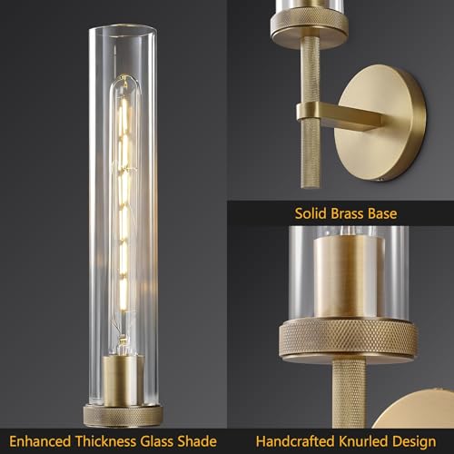 Bathroom Sconces Set of 2 Hardwired Brass Modern Wall Sconces