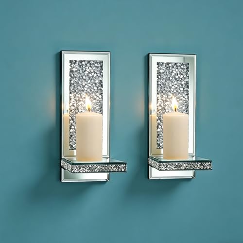 Mirrored Candle Sconces with Acrylic Diamond (2 Count)