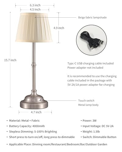 Nickel Cordless LED Table Lamps Set of 2