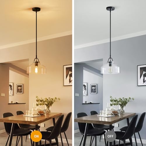Chandelier Rustic Farmhouse Industrial Round Ceiling Pendant LED Light Fixture with Clear Glass Shades for Dining Room Kitchen Island Foyer Entryway