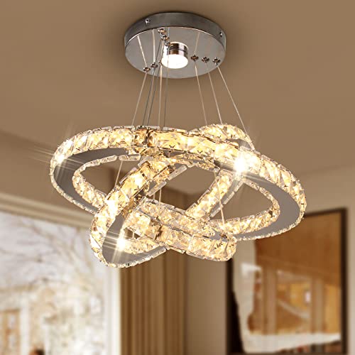 3 Ring Crystal Chandelier Adjustable LED Pendant Warm White