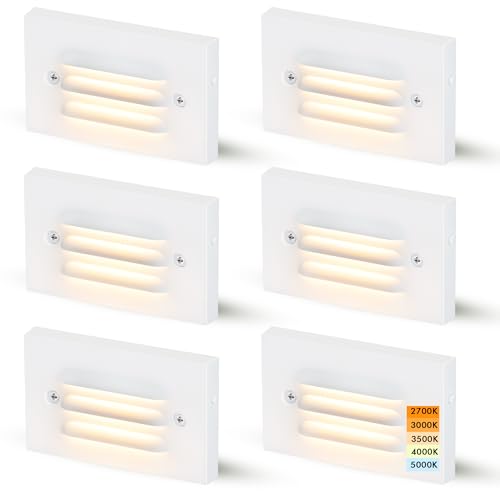 4 Inch 5CCT 12V 4W Low Voltage LED Step Light with Horizontal Louvered Faceplate for Steps Decks Stairs (6 Count)